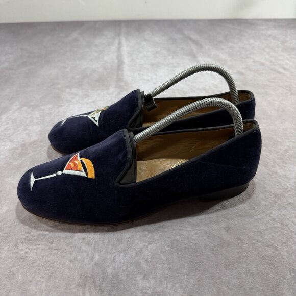 Stubbs & Wootton Blue Velvet Loafers Men’s Martini Glass Shoes Size 9 Leather main image 7